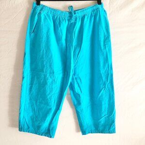 Cropped Cotton Pants Aqua Blue Plus Size